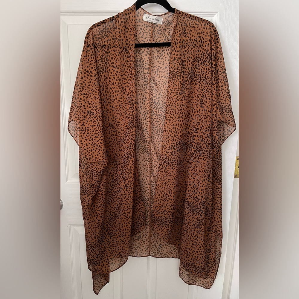 🌺 EDEN IN LOVE Boutique Leopard Sheer Hi/Lo Kimono Size OS Boho